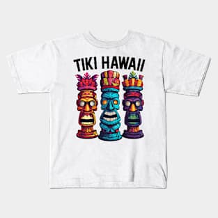 Three Tiki Statues - Tiki Hawaii (with Black Lettering) Kids T-Shirt